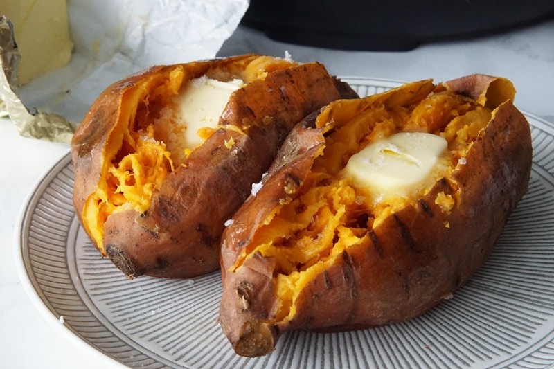 Cooked sweet potatoes on a plate