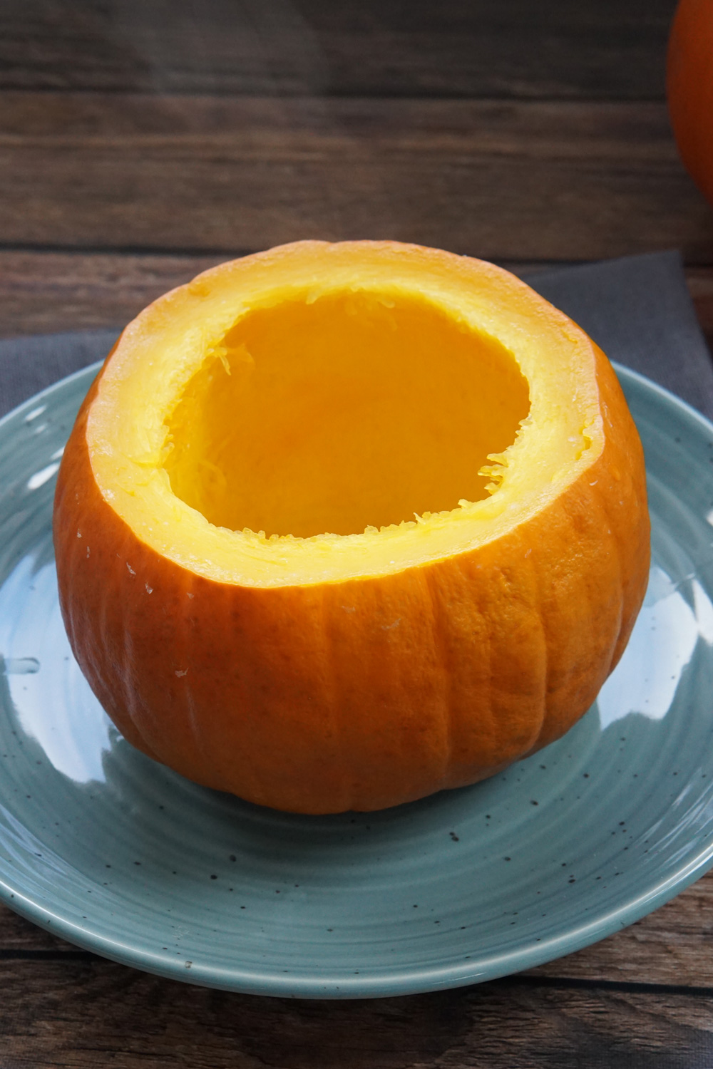 Cooked pumpkin hollowed out