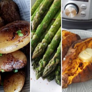 Baby potatoes, asparagus and sweet potatoes