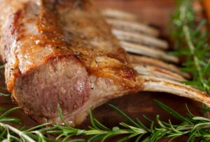 Whole cooked rack of lamb