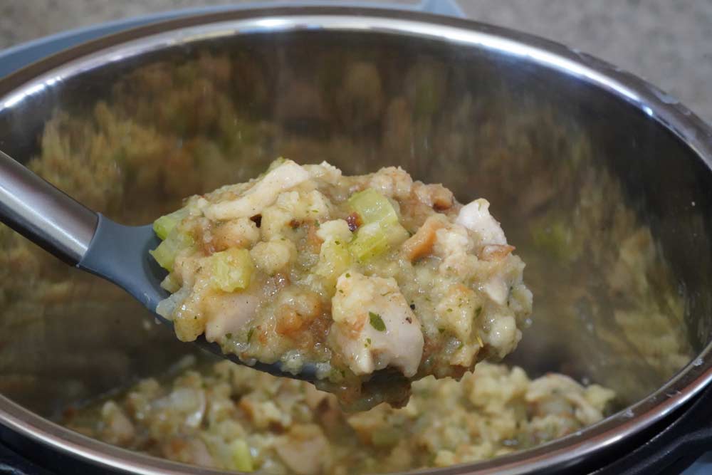 Chicken stuffing casserole in the Instant Pot.