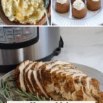 Mashed potatoes, pumpkin pie bites, and turkey breast