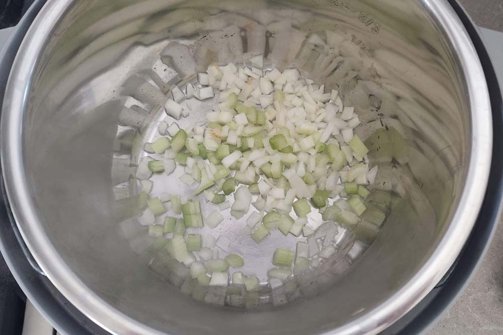sautéing onions, celery, and garlic.