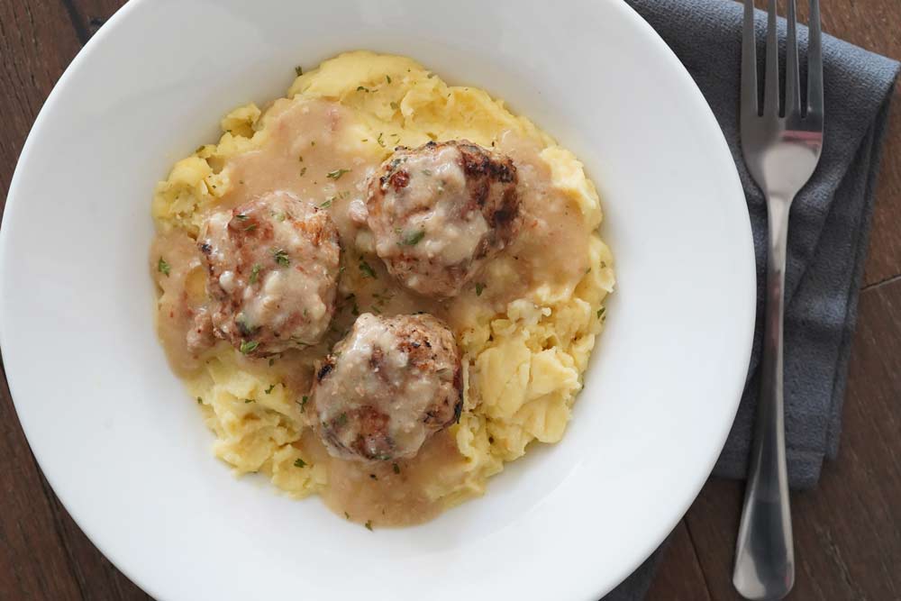 Turkey meatballs over mashed potatoes