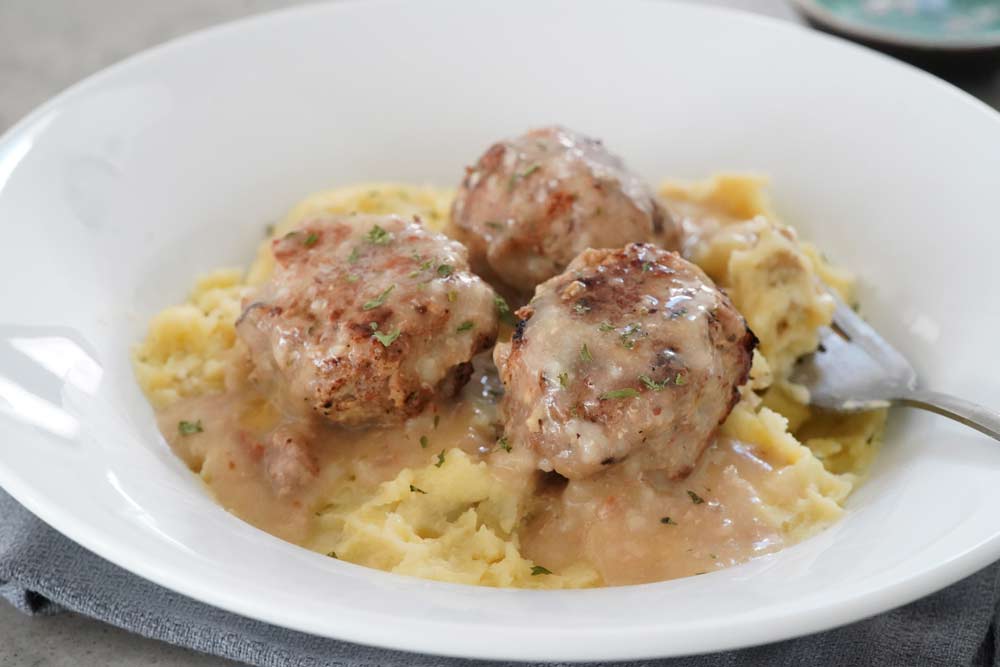 Turkey meatballs over mashed potatoes