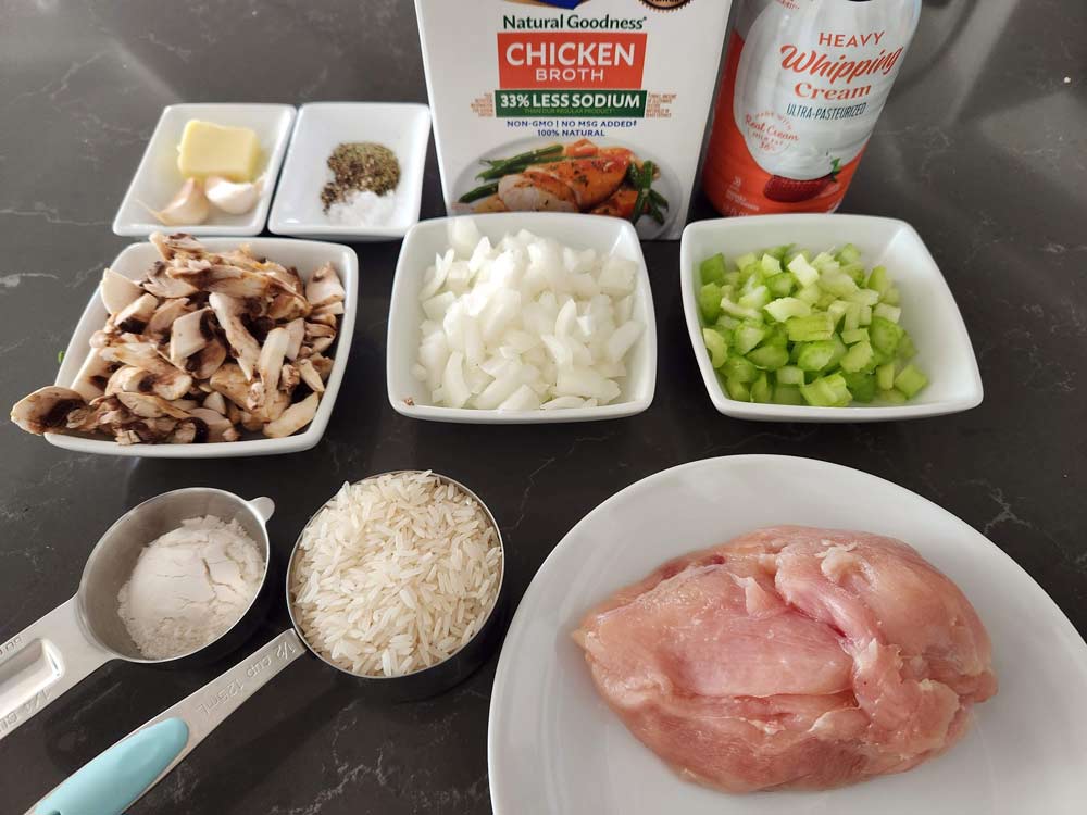 Ingredients for chicken and rice soup