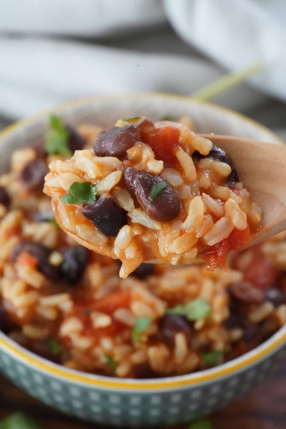 A spoonful of Instant Pot rice and beans
