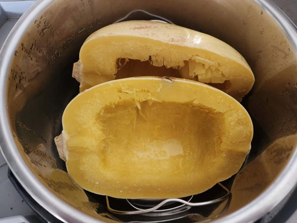 cooked spaghetti squash in the Instant Pot