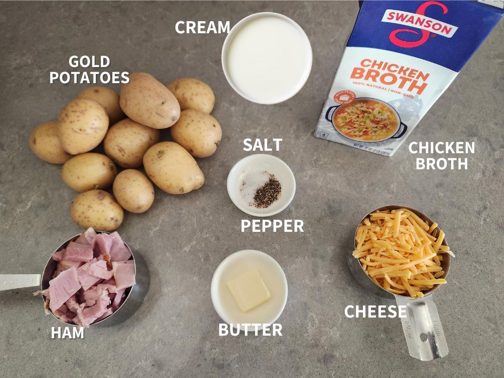Ingredients for scalloped potatoes and ham