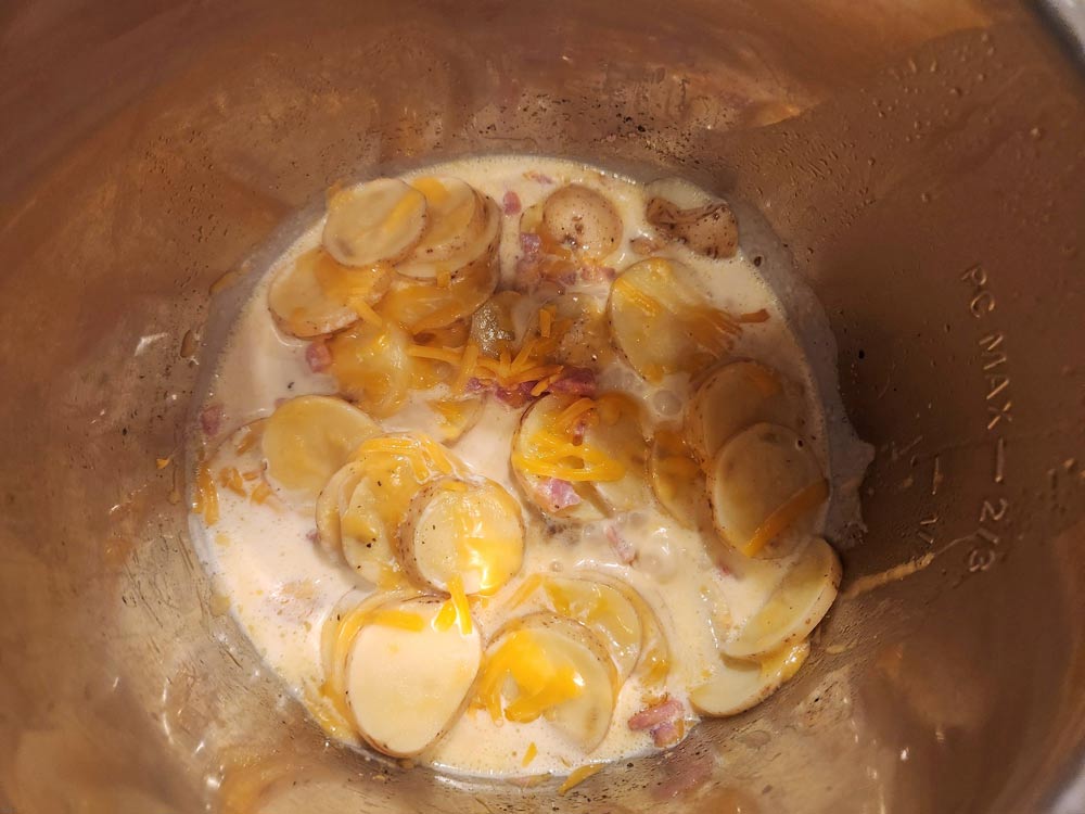 adding the cream and cheese