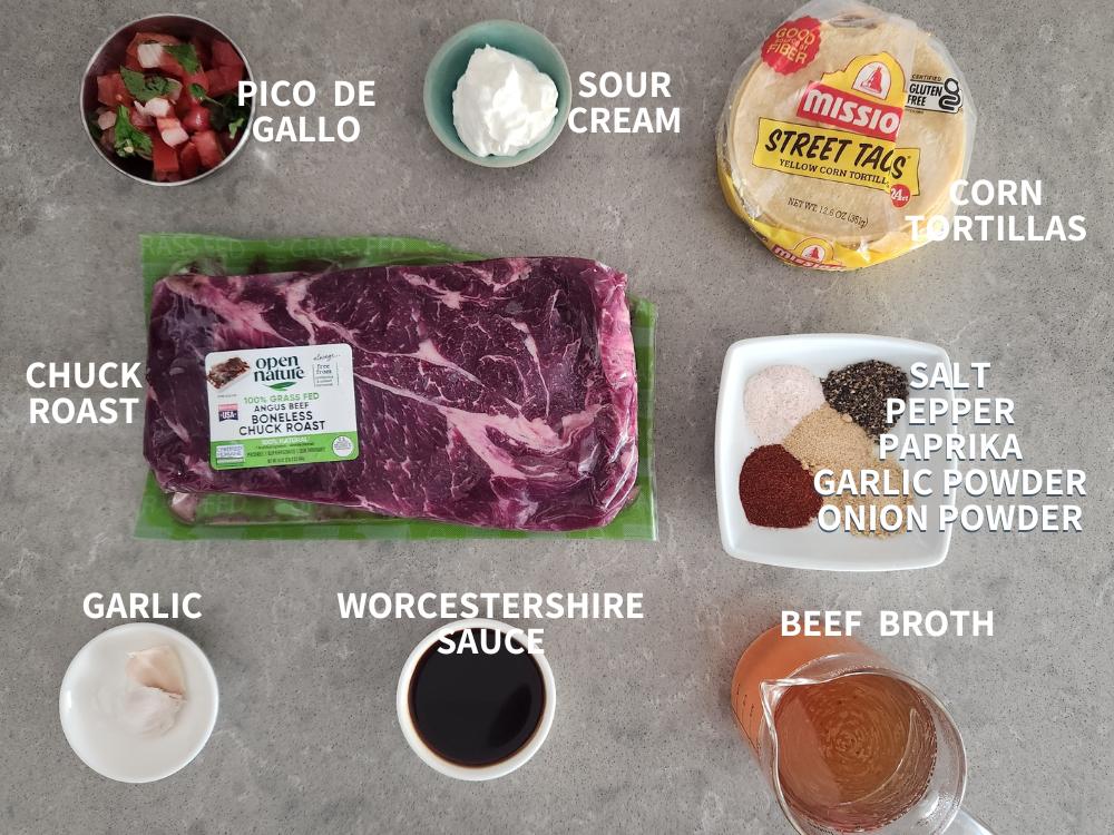 Ingredients for Instant Pot shredded beef tacos