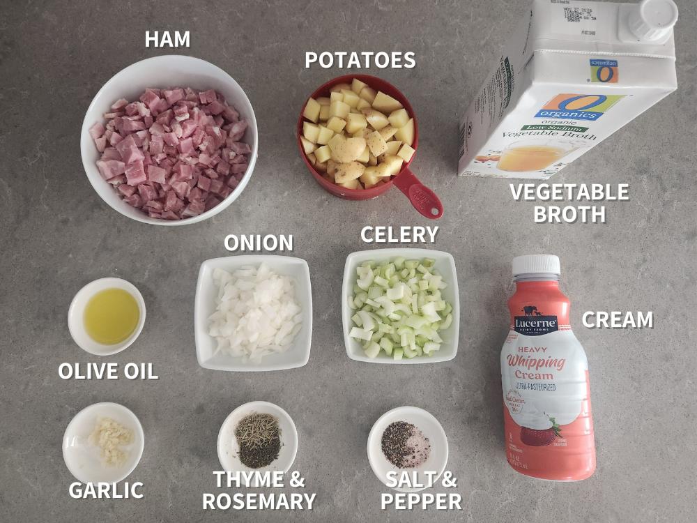 Ingredients for Instant Pot ham and potato soup